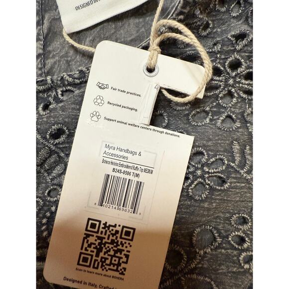 Bohera Eyelet Flutter Sleeve Blouse Medium NWT | Boho Cottagecore Feminine Gray - Picture 5 of 7